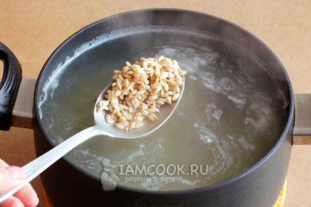 Рассольник с томатом, перловкой и солеными огурцами